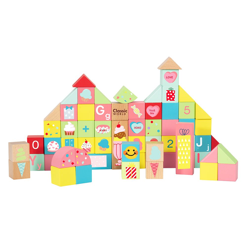 Classic World Wooden Sweet Cube Blocks - 68pcs