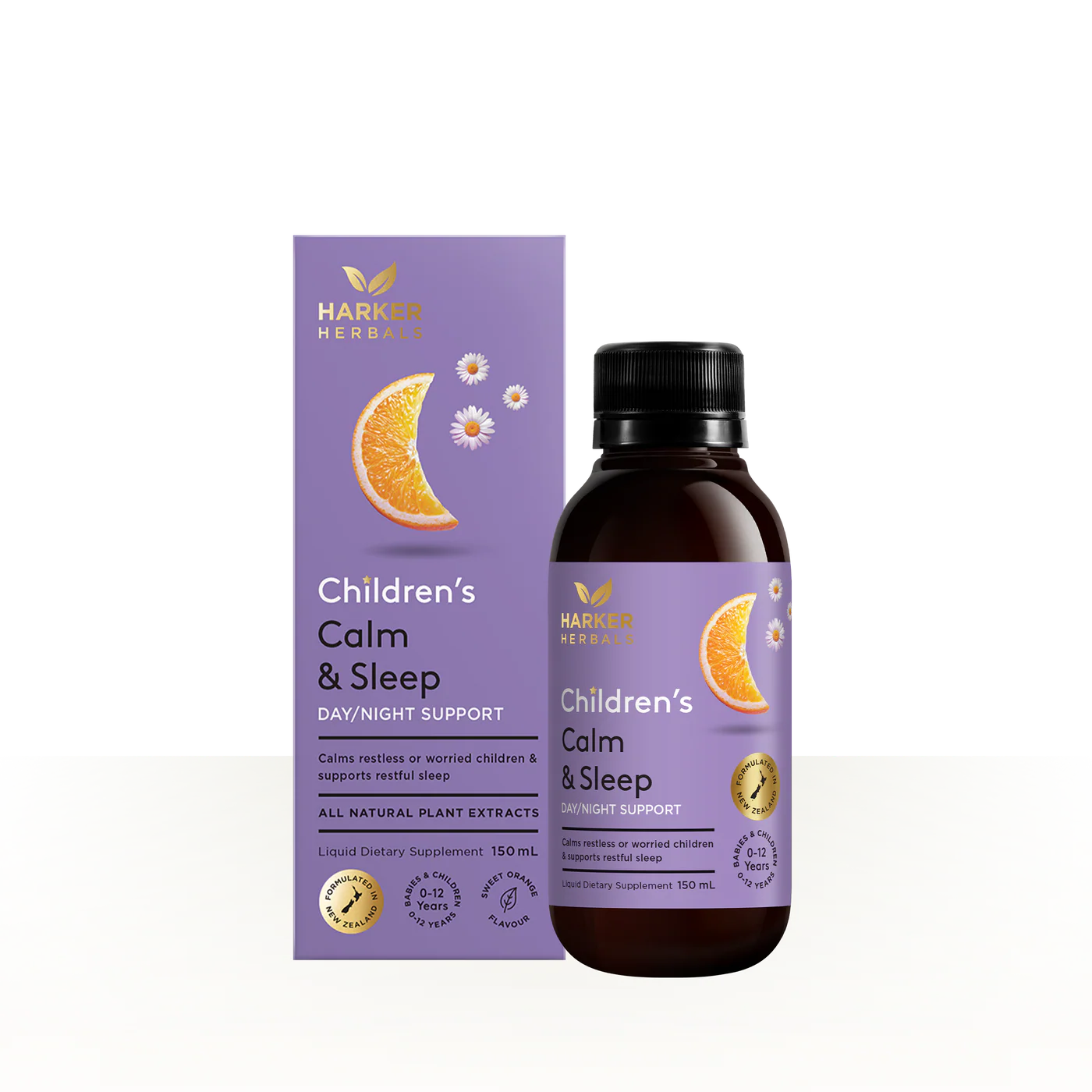 Harkins Herbs Children's Calm & Sleep supplement bottle and packaging on a white background