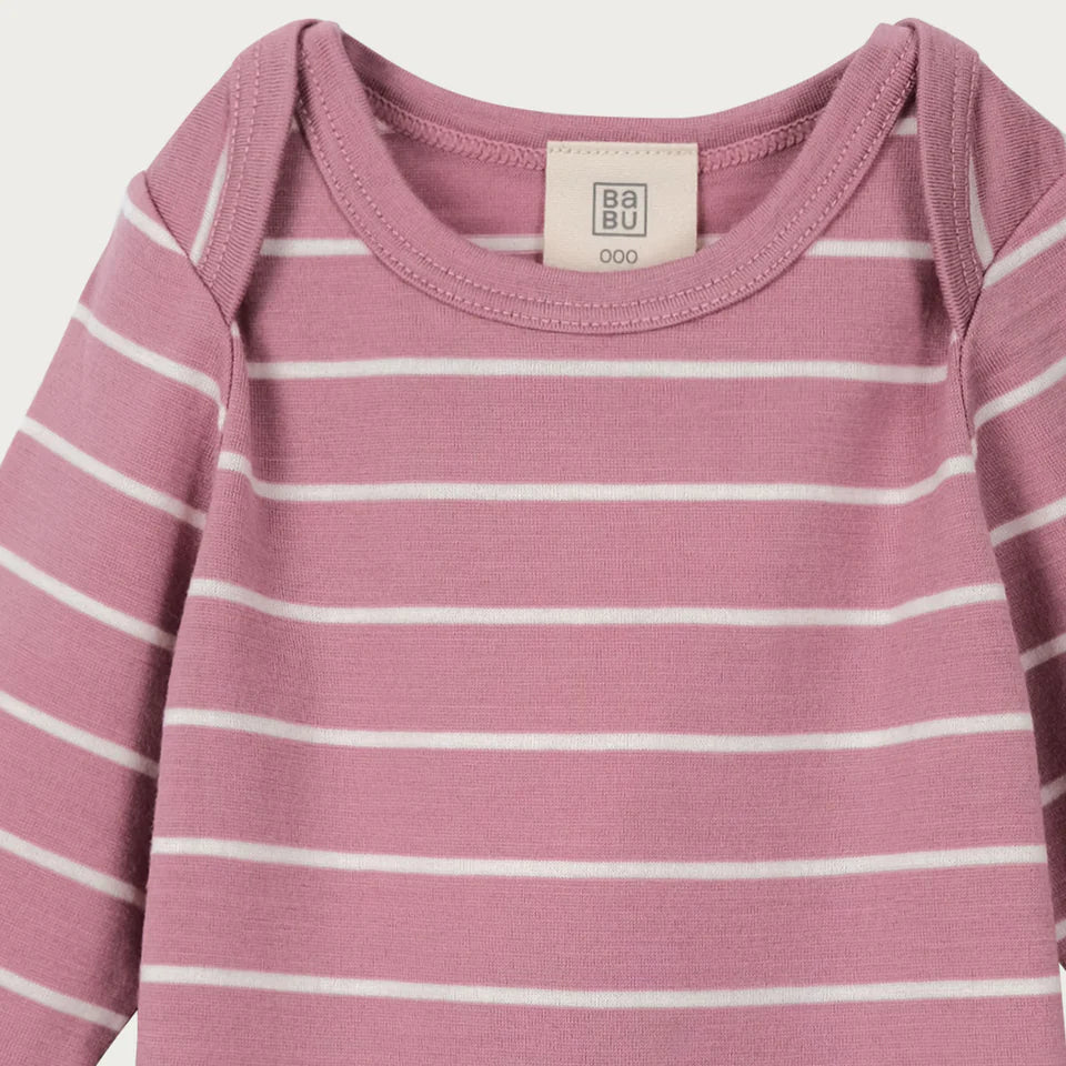 BaBu Merino Long Sleeve Bodysuit - Blossom Stripe