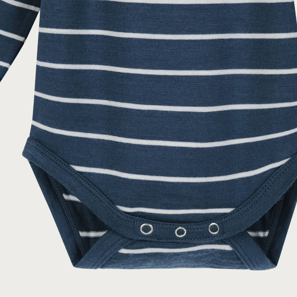BaBu Merino Long Sleeve Bodysuit - Denim Stripe