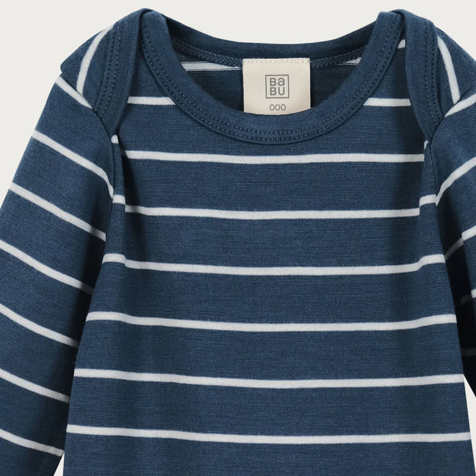 BaBu Merino Long Sleeve Bodysuit - Denim Stripe