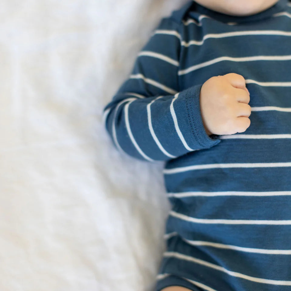 BaBu Merino Long Sleeve Bodysuit - Denim Stripe