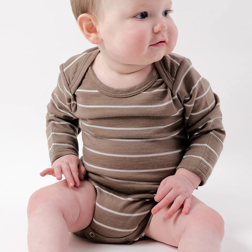 BaBu Merino Long Sleeve Bodysuit - Walnut Stripe