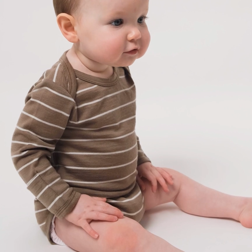 BaBu Merino Long Sleeve Bodysuit - Walnut Stripe