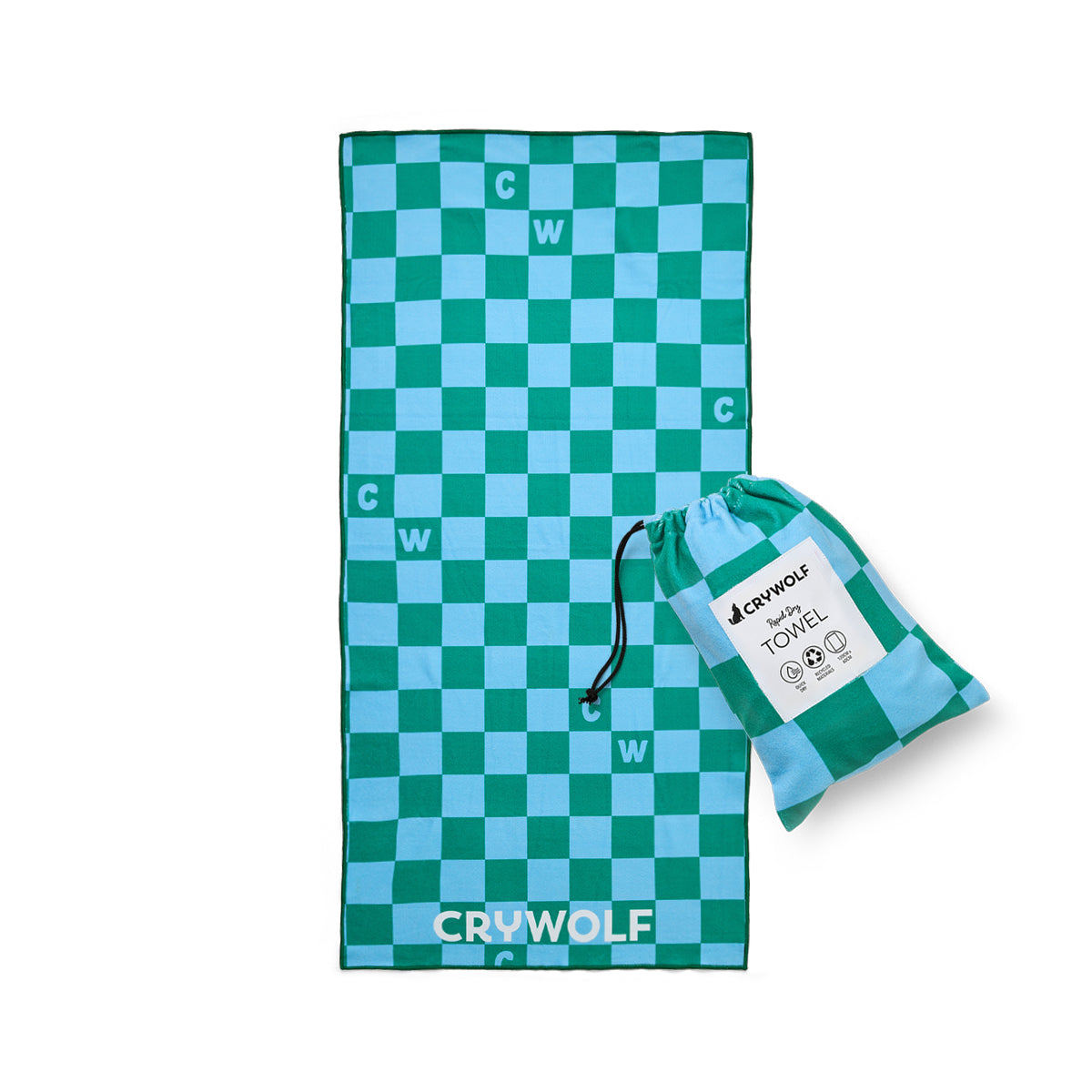 Crywolf Rapid Dry Towel - Sea Green Check