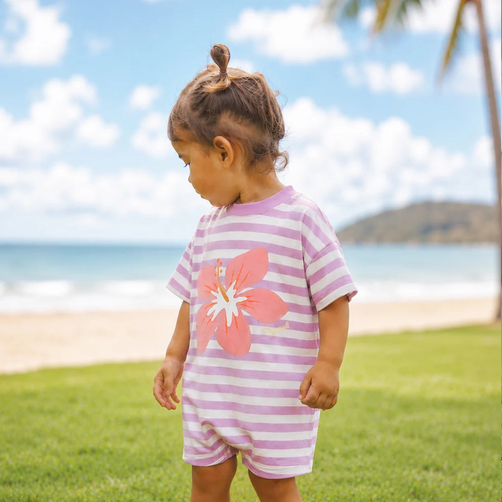 Crywolf Sun Smart Romper - Hibiscus Stripe