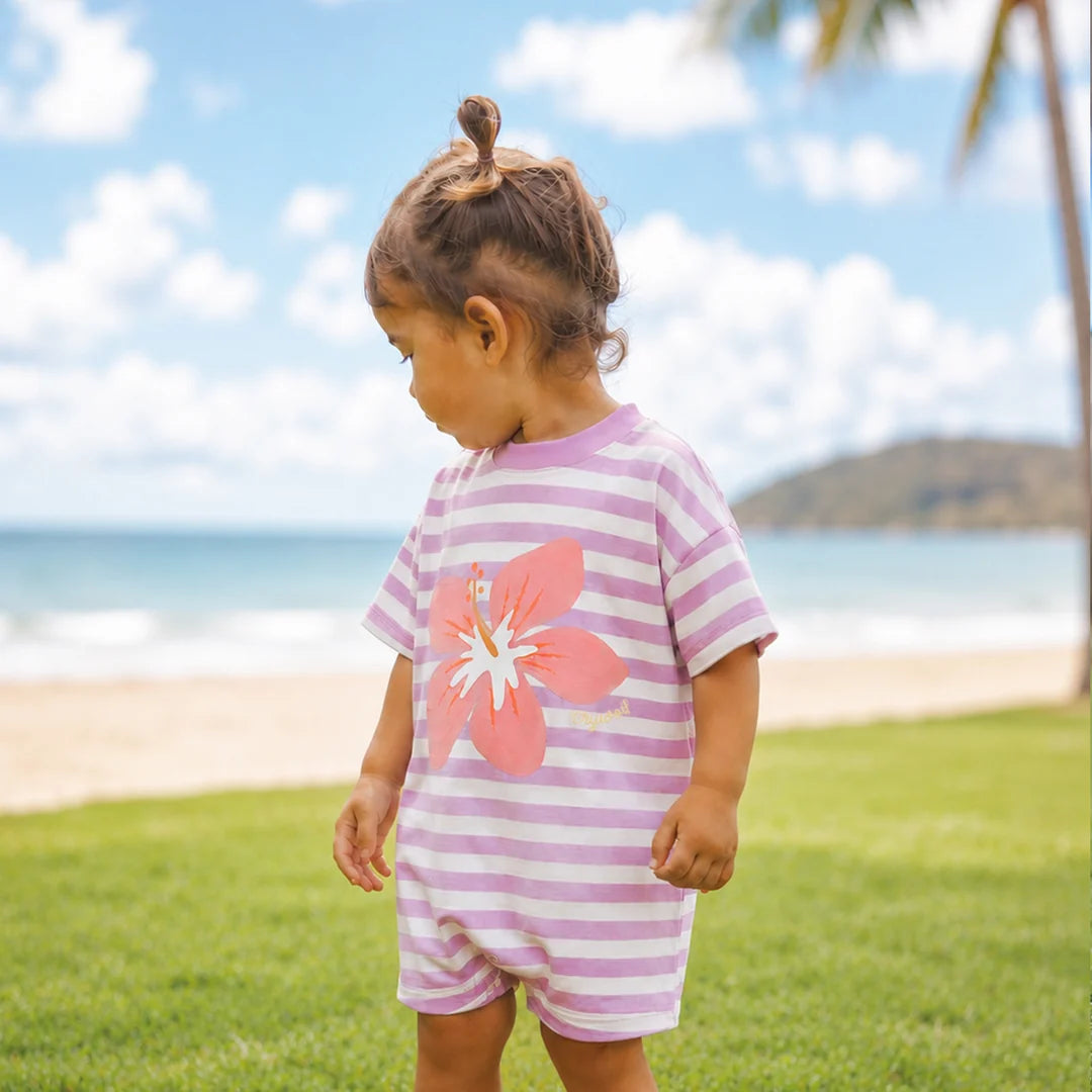 Crywolf Sun Smart Romper - Hibiscus Stripe