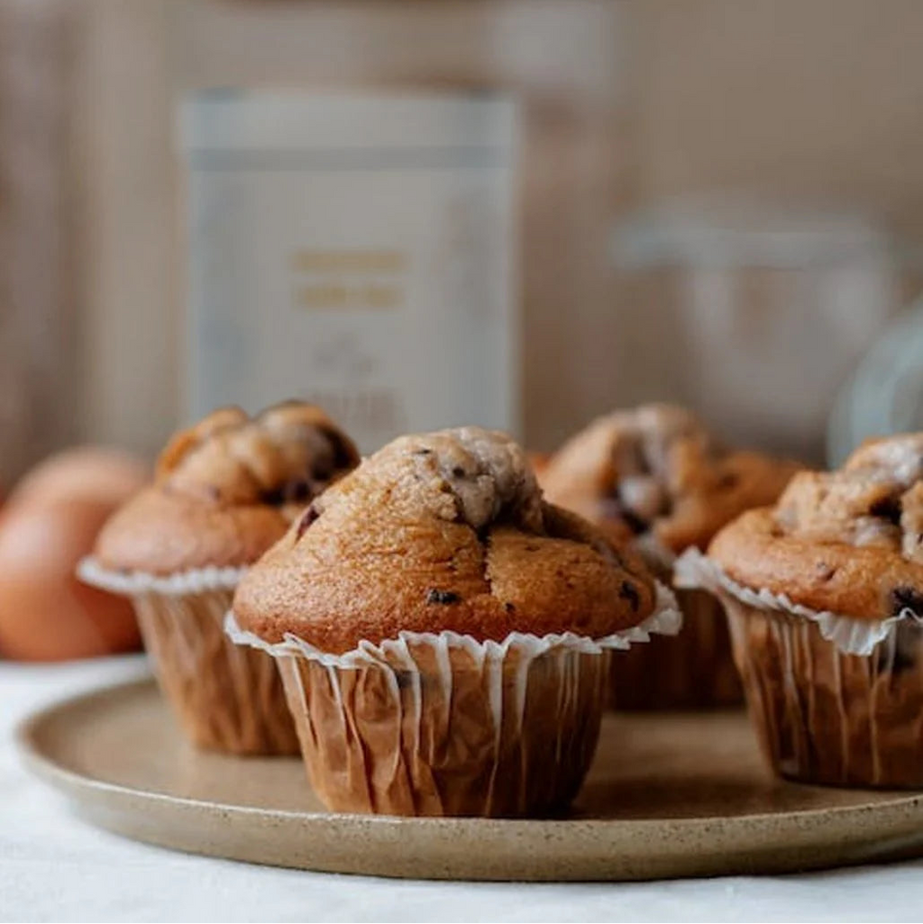 Muffins on a plate with a blurred background
