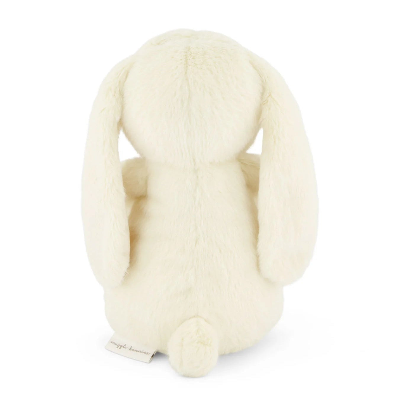 Cream-colored plush bunny toy on a white background