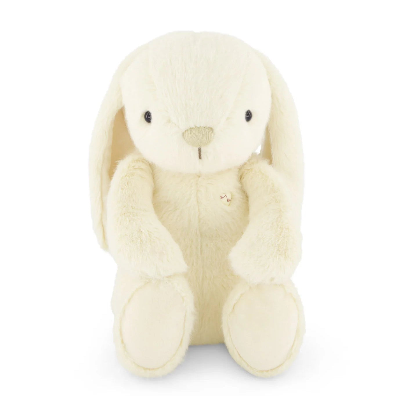 Cream-colored plush bunny toy on a white background