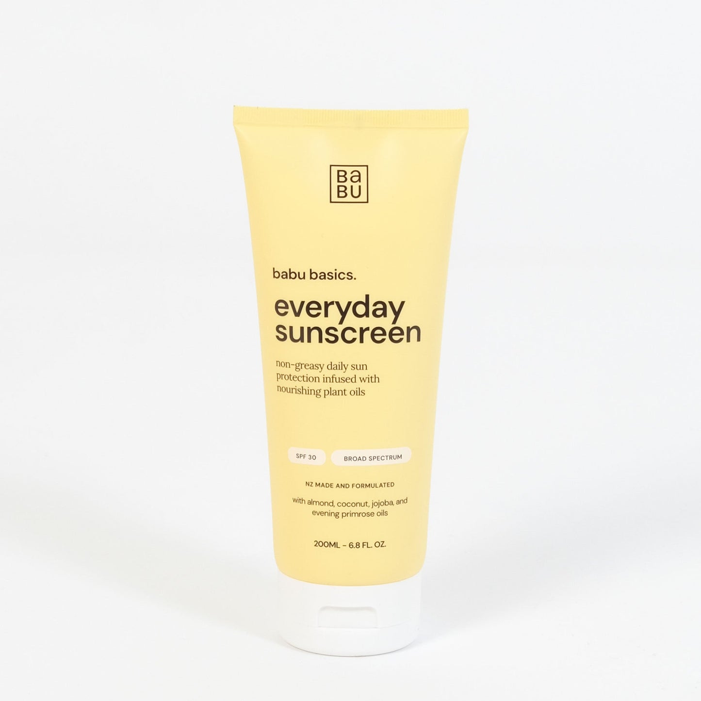 Babu Basics everyday sunscreen tube on a white background