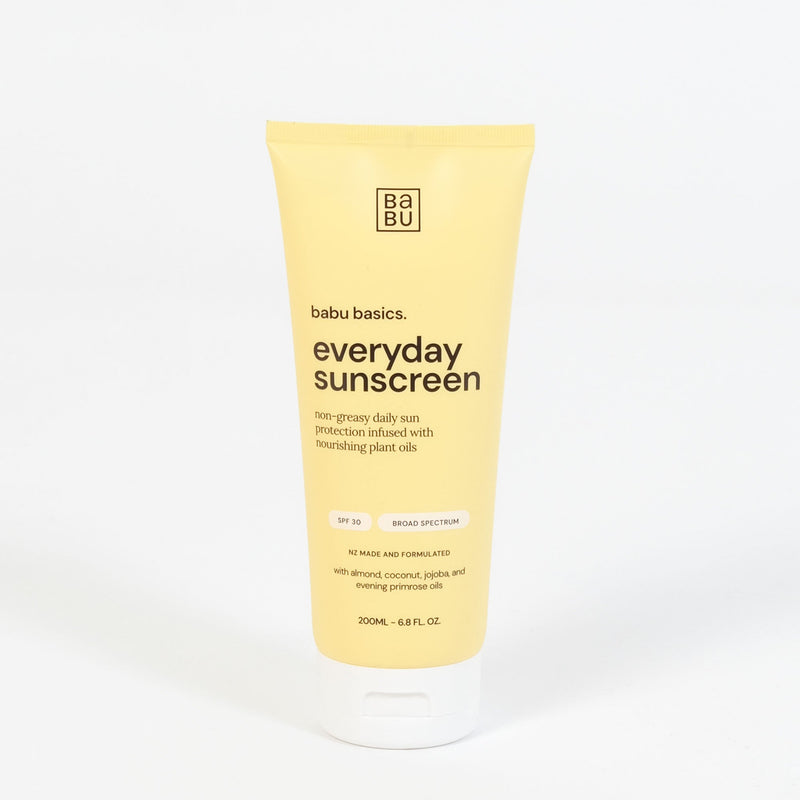 Babu Basics everyday sunscreen tube on a white background