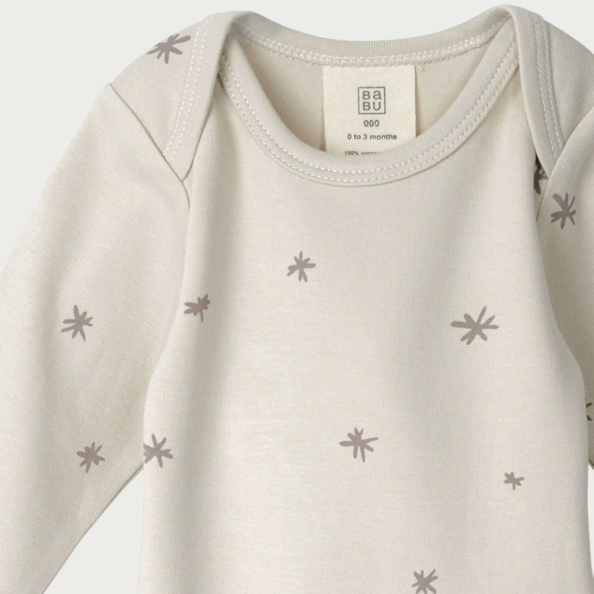 Baby onesie with star pattern on a white background