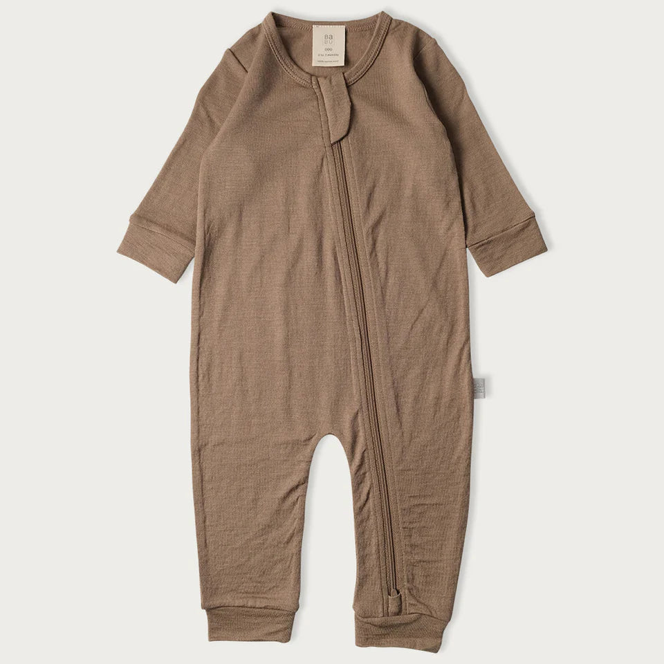 BaBu Merino Footless Onesie - Walnut