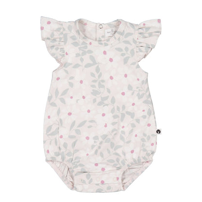 Baby romper with floral pattern on a white background