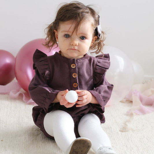 Burrow & Be Hazel Romper - Herringbone Plum