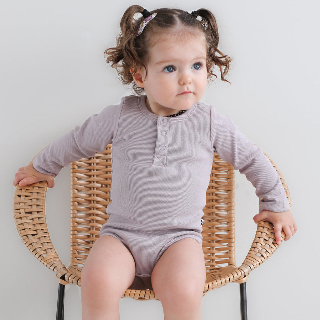 Burrow & Be Henley Rib Long Sleeve Bodysuit - Lavender
