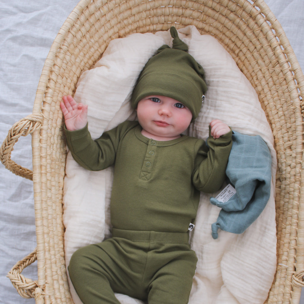 Burrow & Be Henley Rib Long Sleeve Bodysuit - Olive
