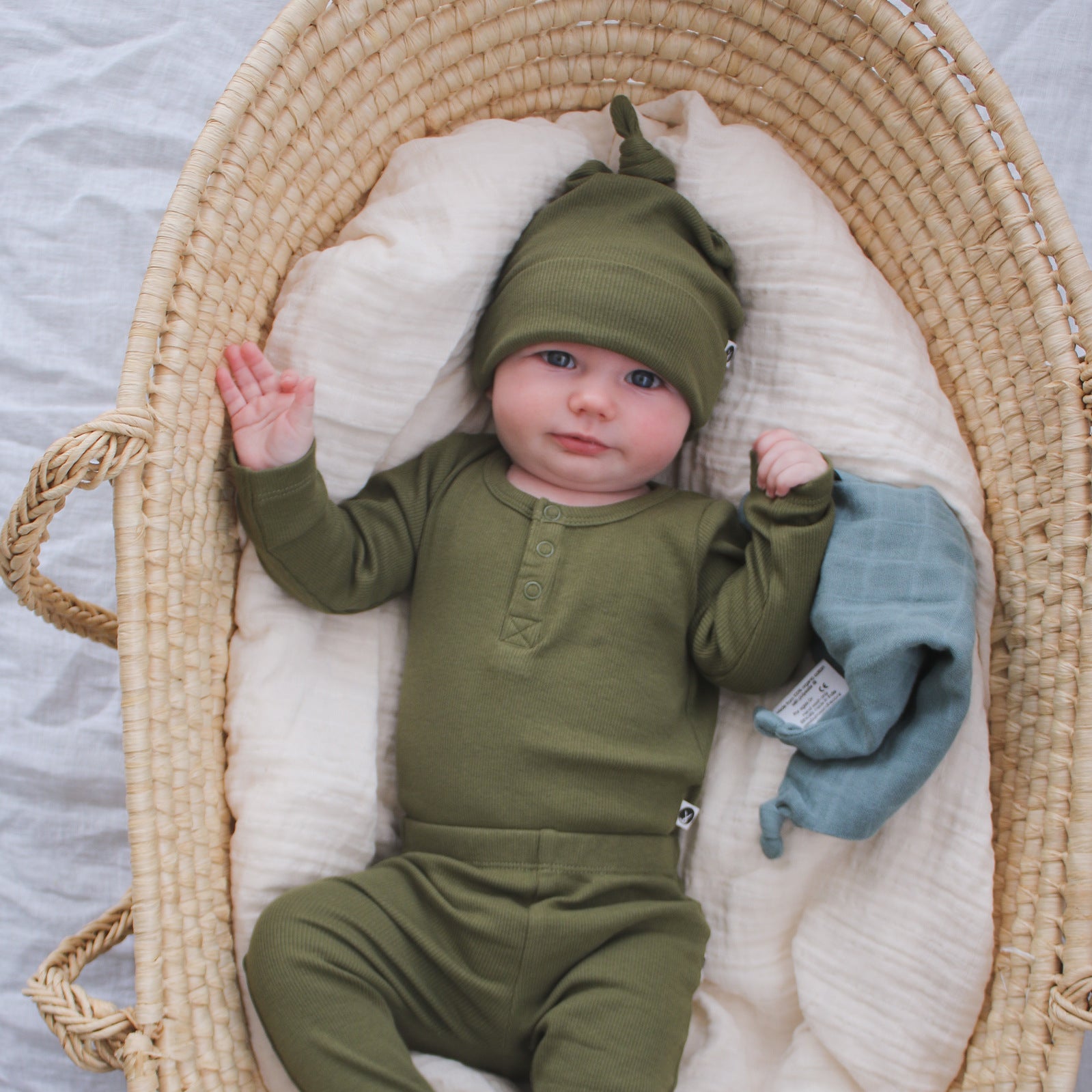 Burrow & Be Henley Rib Long Sleeve Bodysuit - Olive