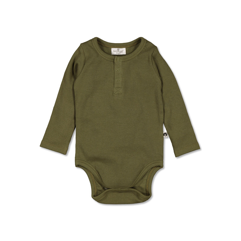 Burrow & Be Henley Rib Long Sleeve Bodysuit - Olive