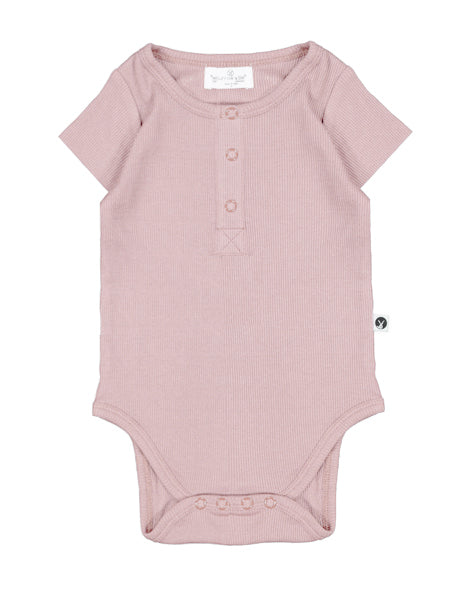 Burrow & Be Henley Rib Short Sleeve Bodysuit - Dusty Rose