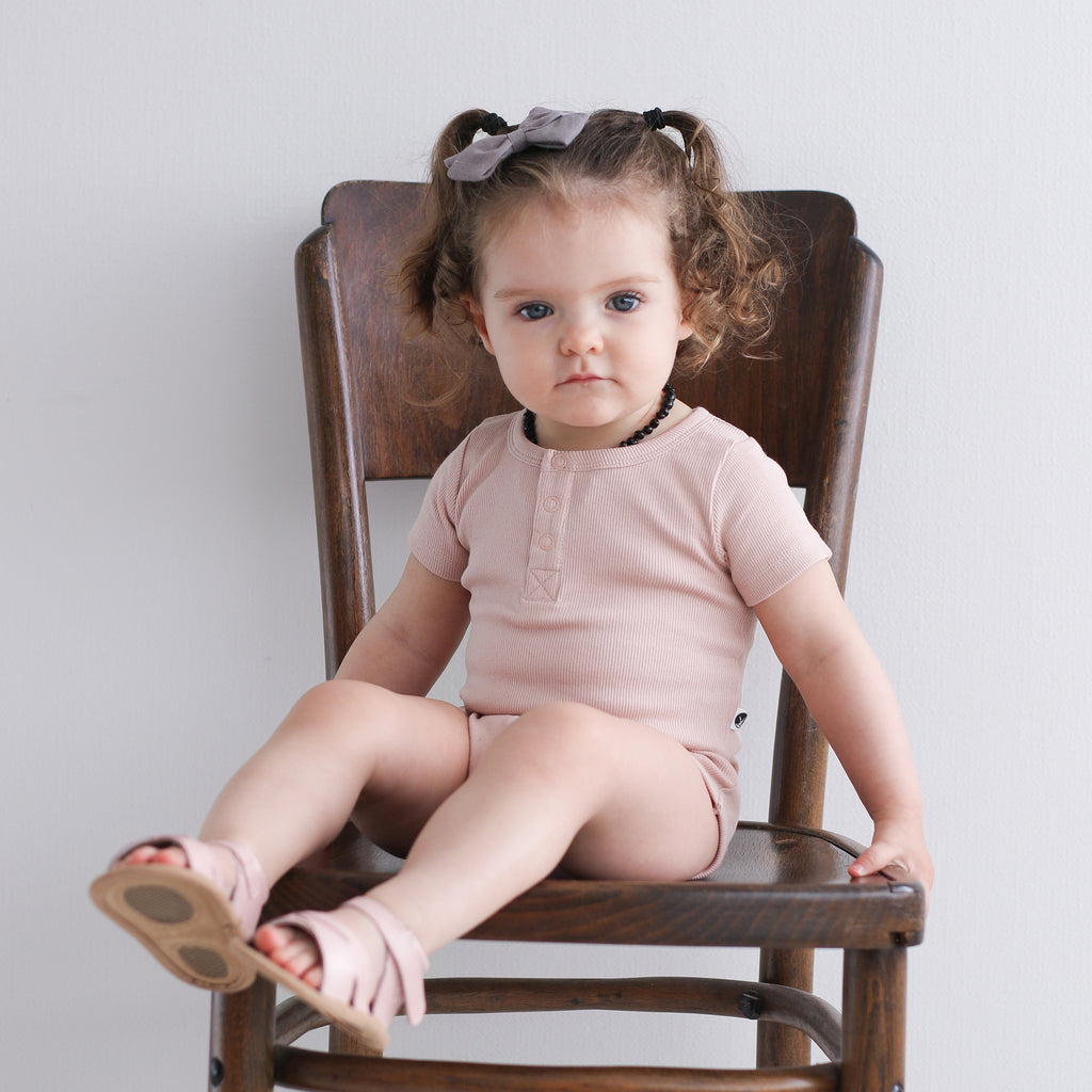Burrow & Be Henley Rib Short Sleeve Bodysuit - Dusty Rose