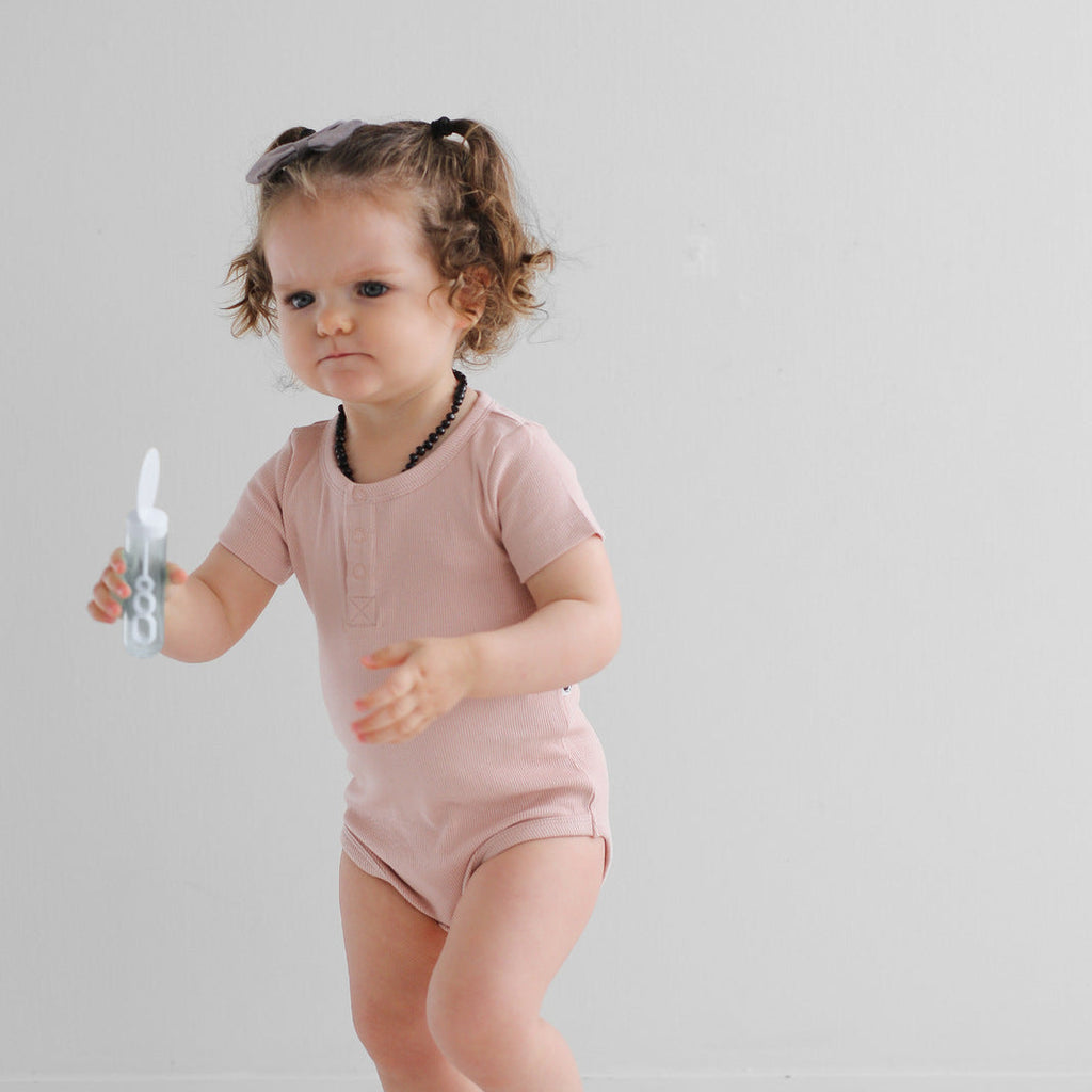 Burrow & Be Henley Rib Short Sleeve Bodysuit - Dusty Rose