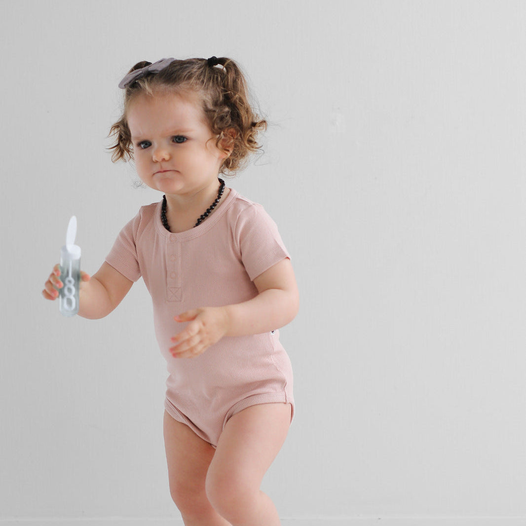 Burrow & Be Henley Rib Short Sleeve Bodysuit - Dusty Rose