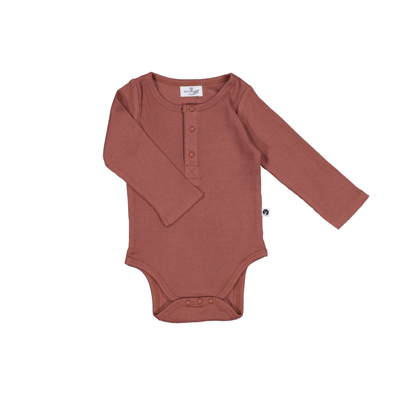 Burrow & Be Henley Rib Long Sleeve Bodysuit - Clay