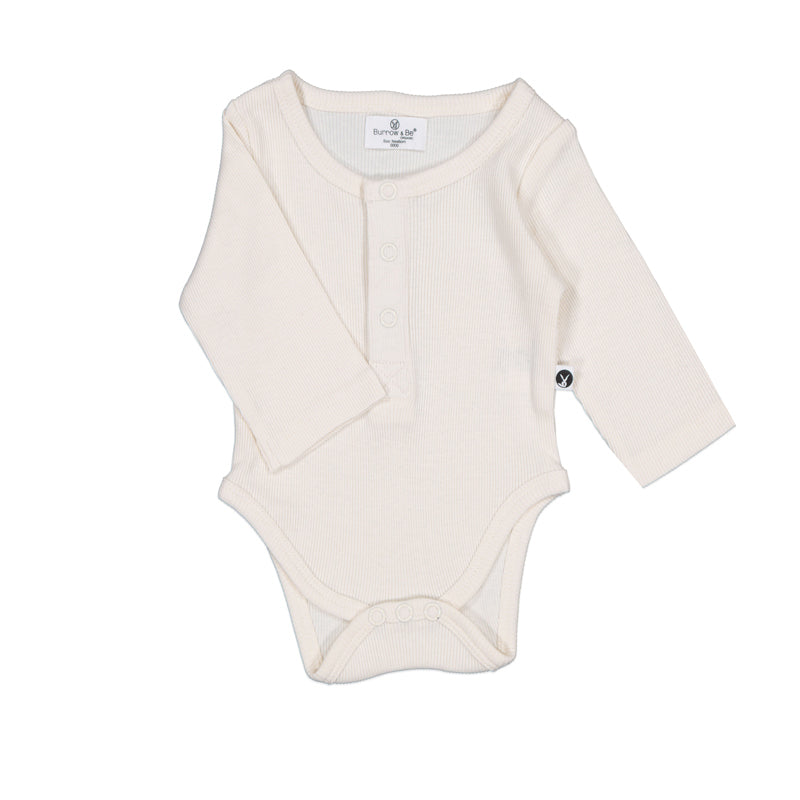 Burrow & Be Henley Rib Long Sleeve Bodysuit - Natural