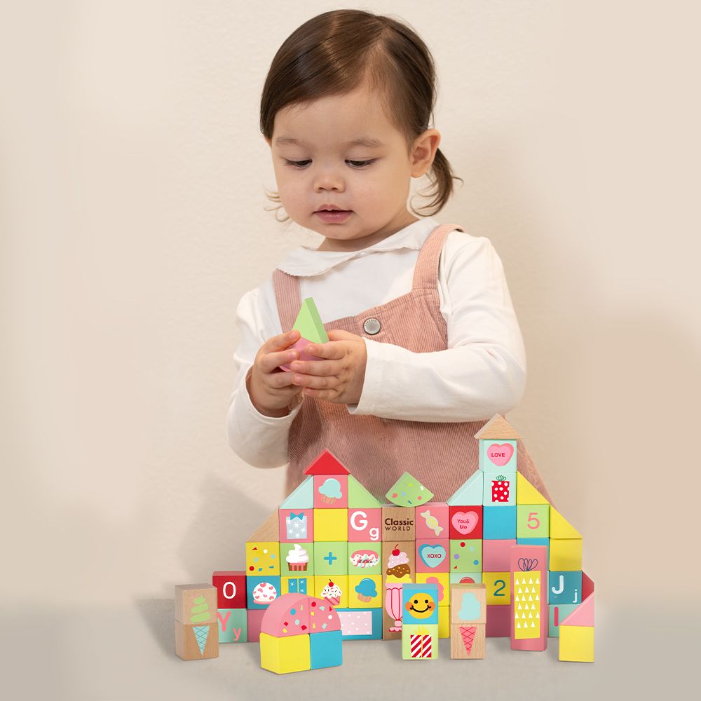 Classic World Wooden Sweet Cube Blocks - 68pcs