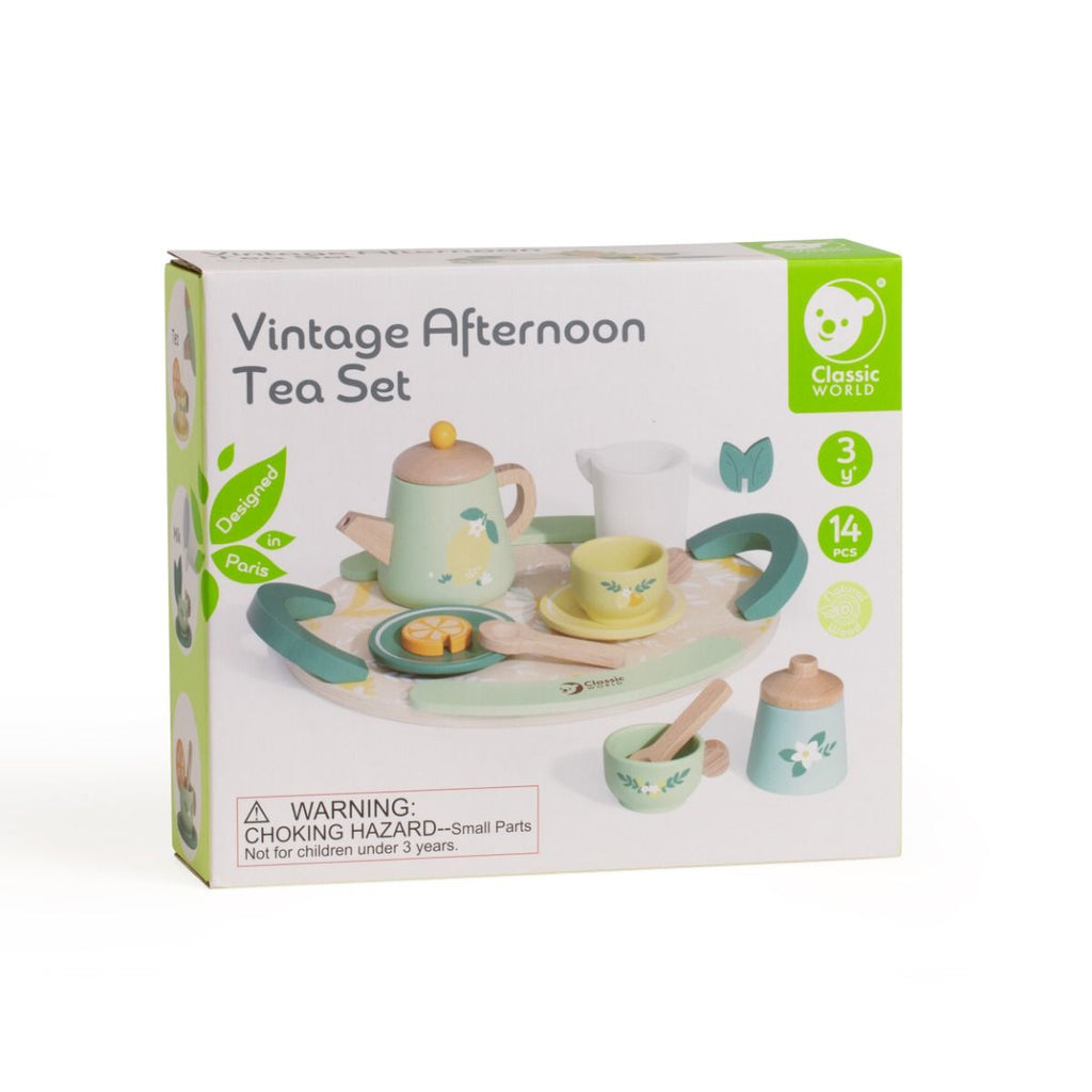 Classic World Wooden Vintage Afternoon Tea Set