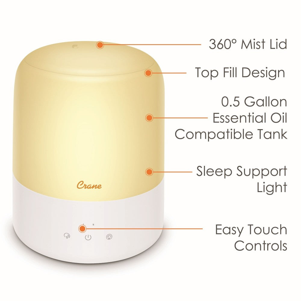 Crane 3-in-1 Cool Mist Humidifier, Aroma Diffuser & Sleep Support