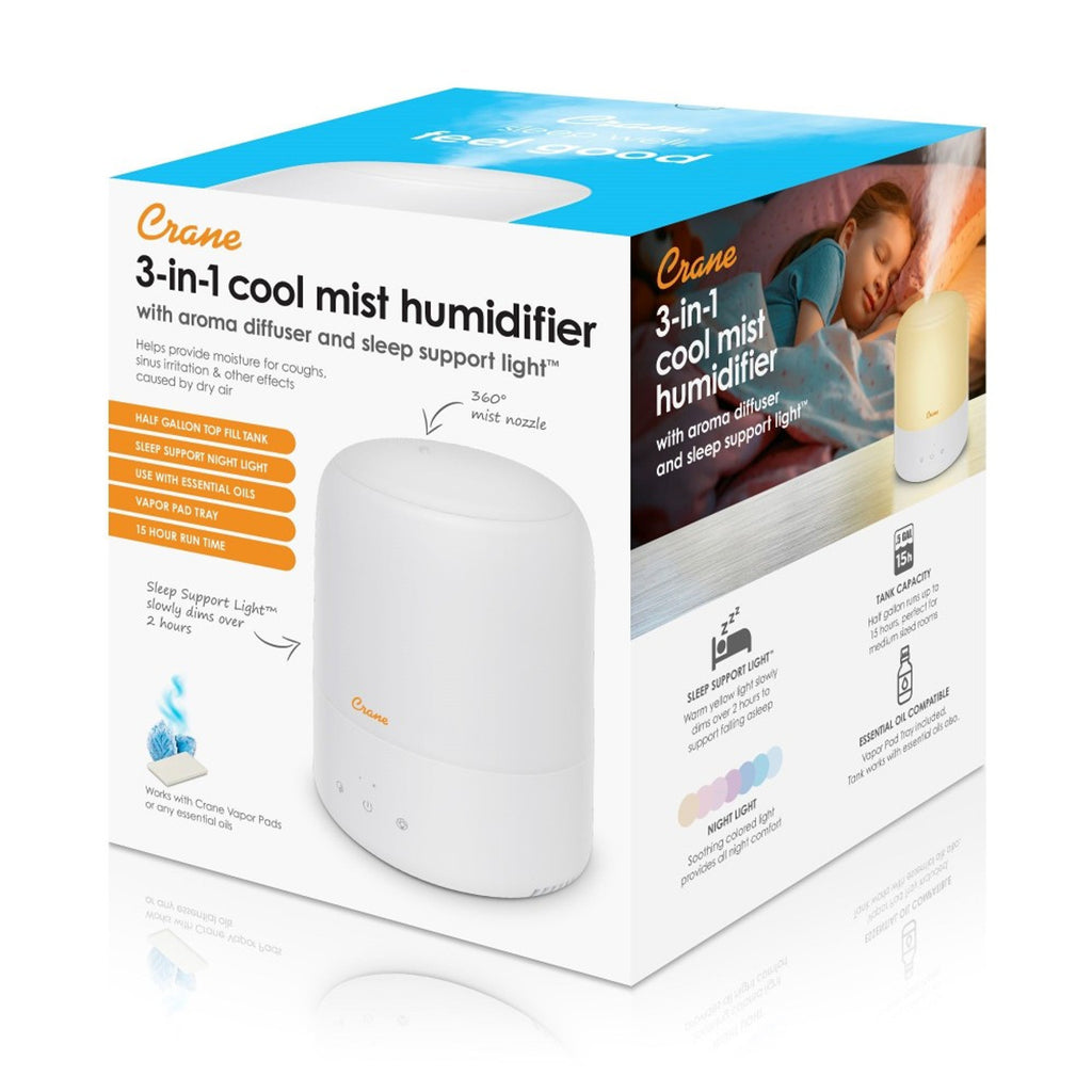 Crane 3-in-1 Cool Mist Humidifier, Aroma Diffuser & Sleep Support
