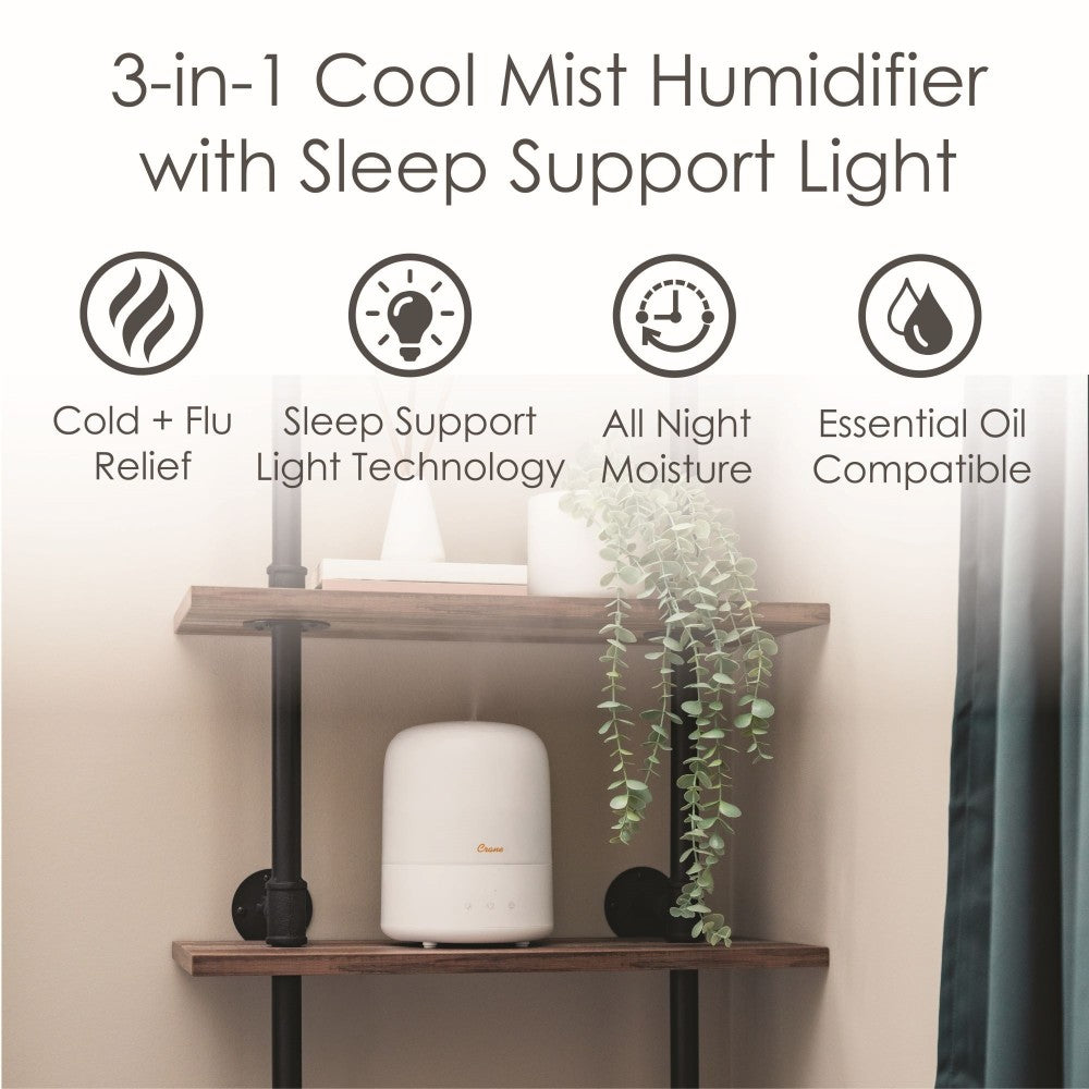 Crane 3-in-1 Cool Mist Humidifier, Aroma Diffuser & Sleep Support