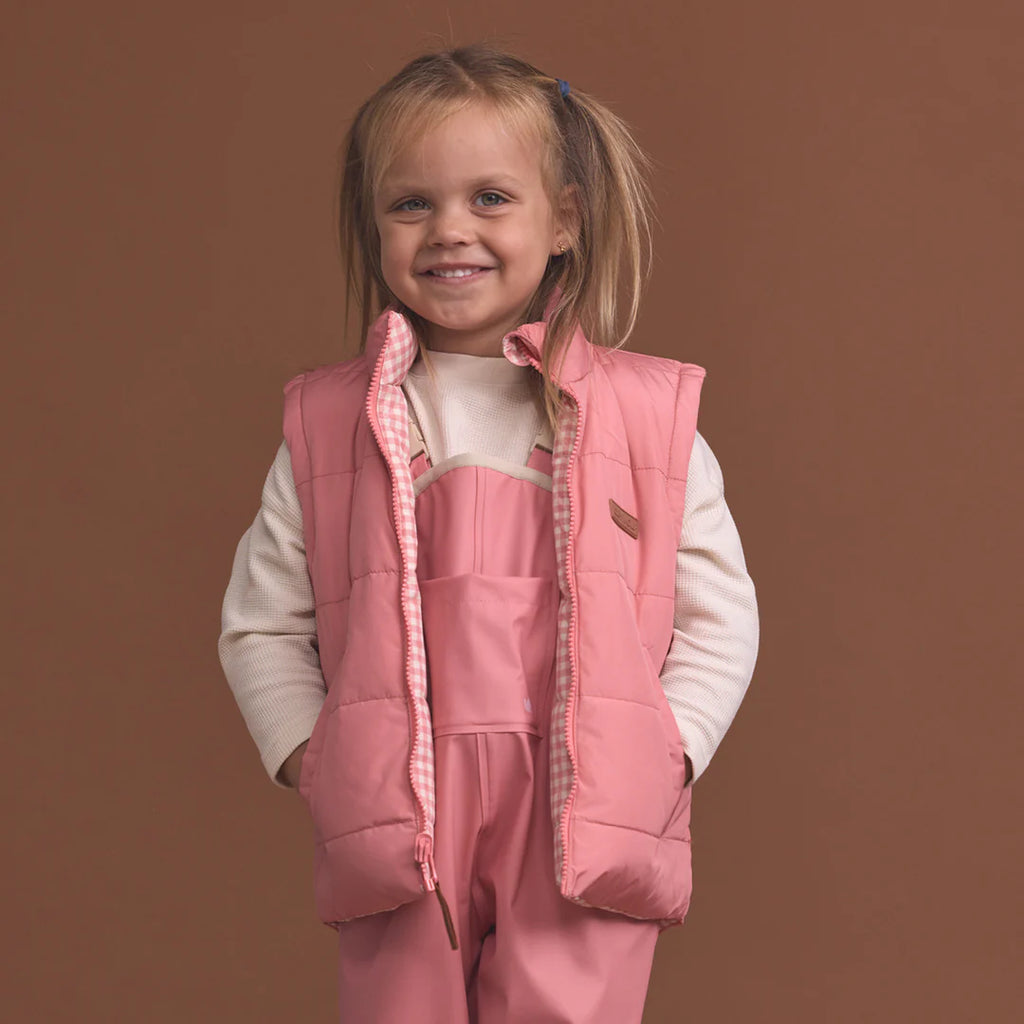 Crywolf Reversible Puffer Eco Vest - Rose Gingham