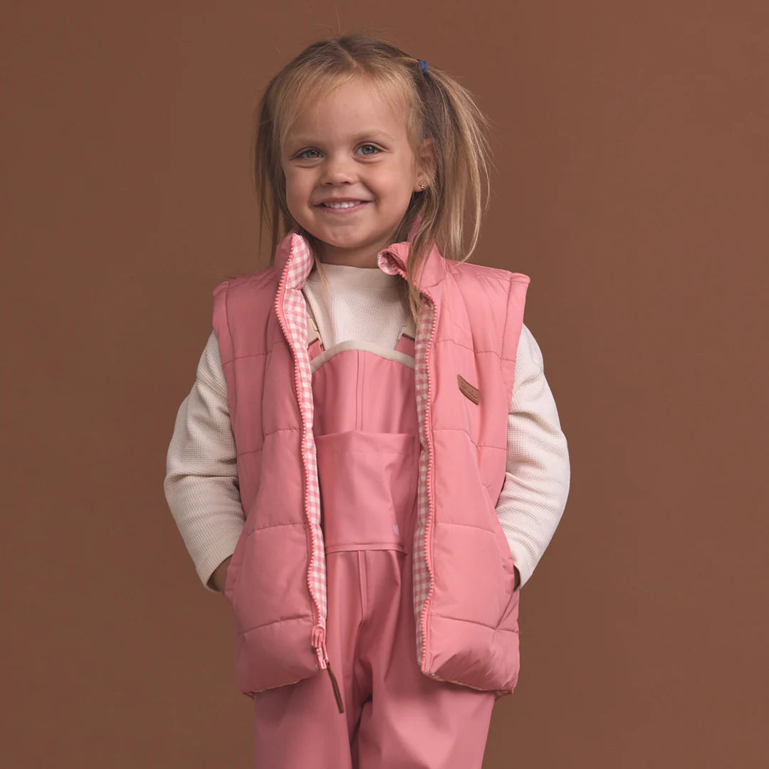 Crywolf Reversible Puffer Eco Vest - Rose Gingham