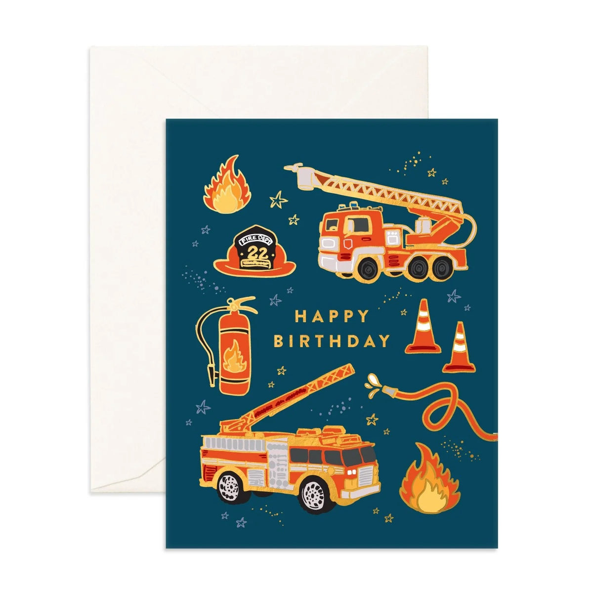 Fox & Fallow Birthday Card - Fire Trucks