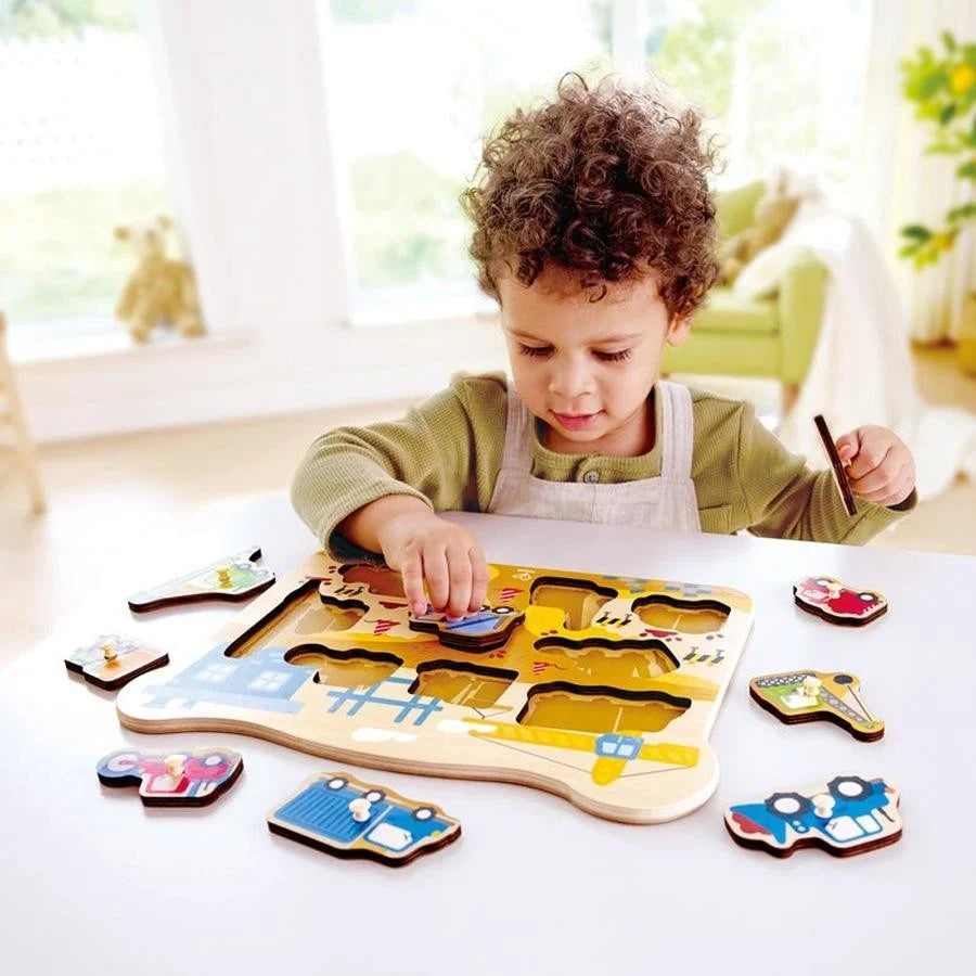 Hape Peg Board Puzzles - Construction Vehicles