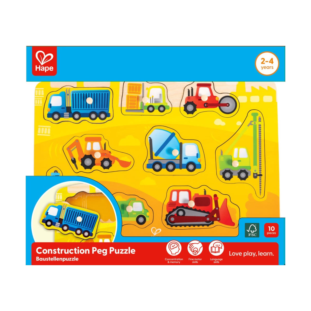 Hape Peg Board Puzzles - Construction Vehicles