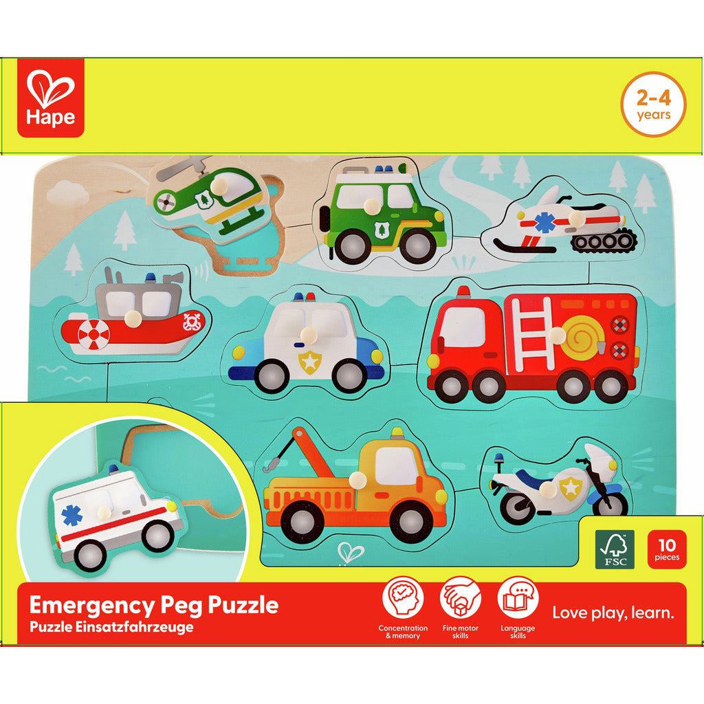 Hape Peg Board Puzzles - Emergency Vehicles