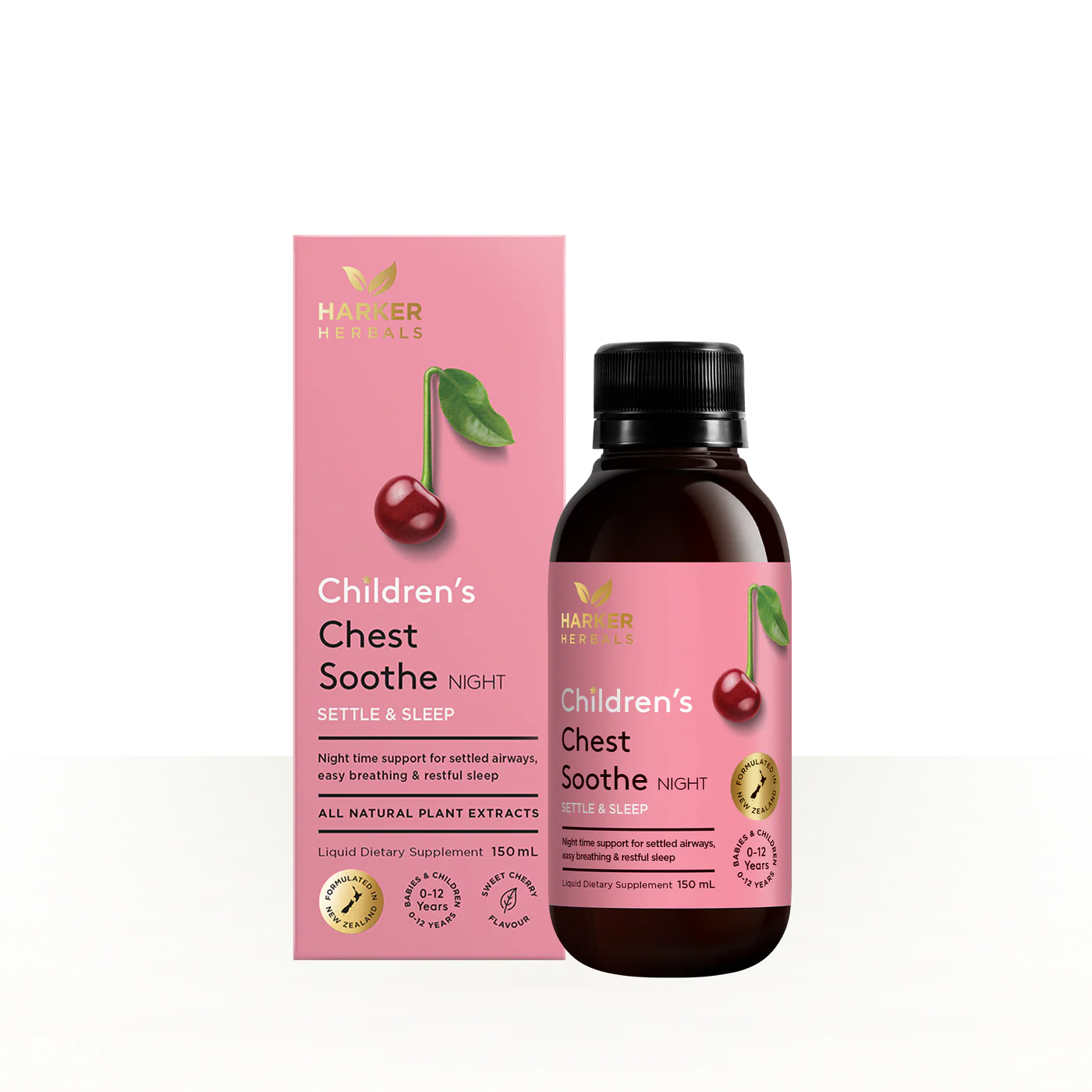 Children's Chest Soothe Night supplement bottle and packaging on a white background