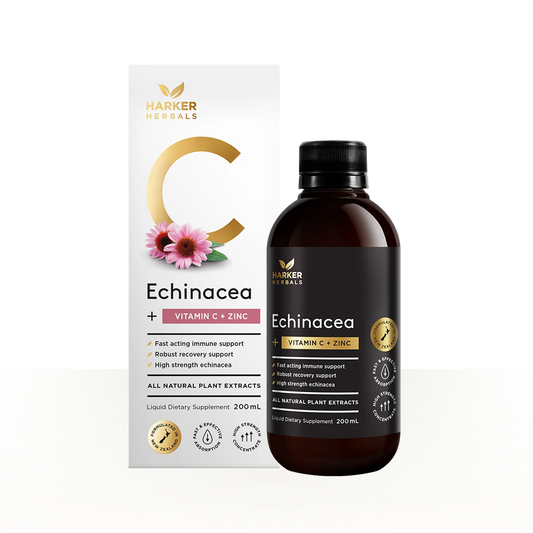 Harker Herbs Echinacea supplement bottle and packaging on a white background