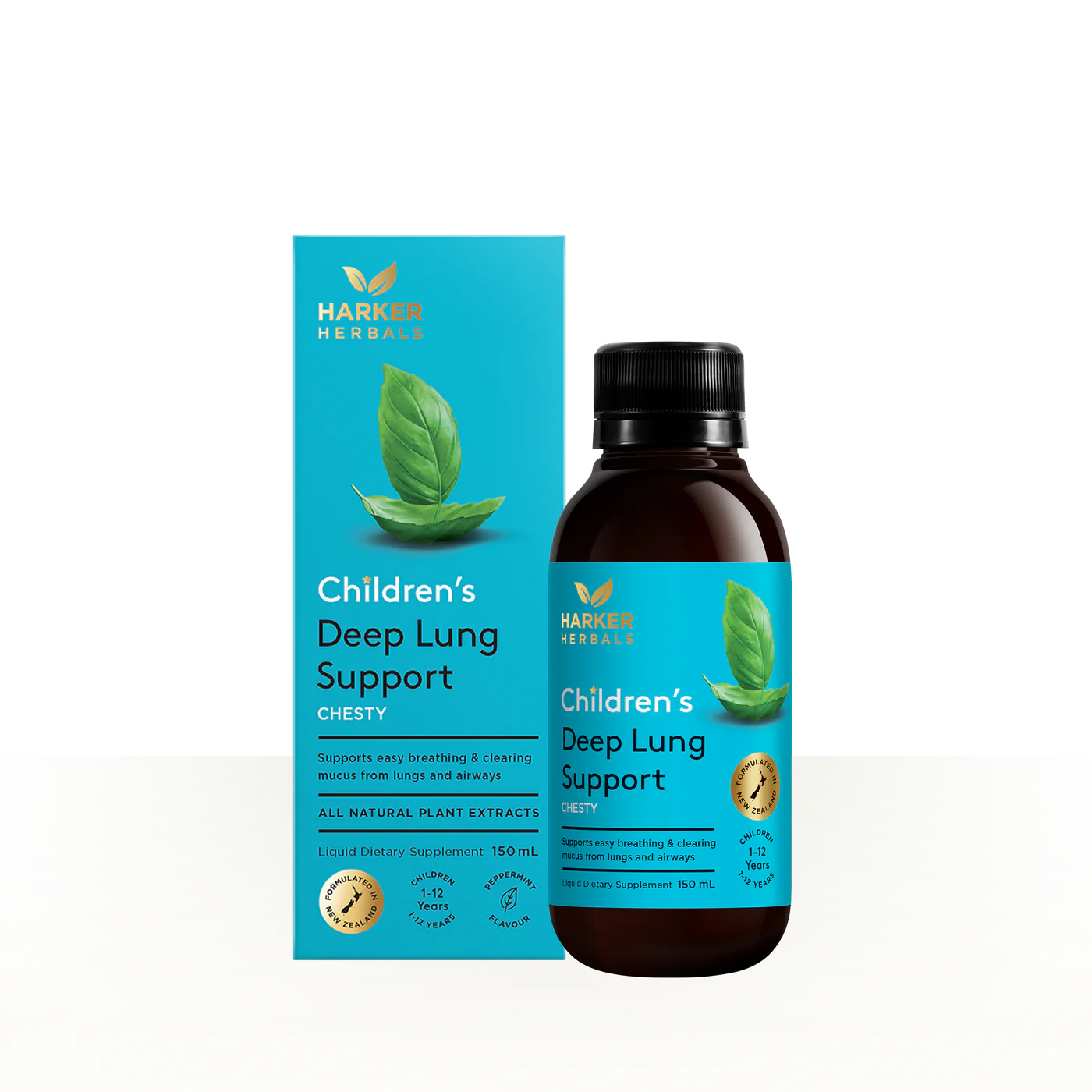 Children's Deep Lung Support product by Harker Herbs with bottle and packaging on a white background