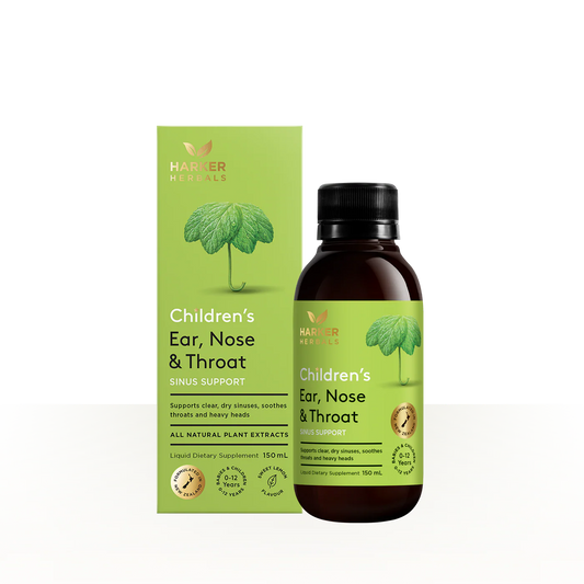 Children's Ear, Nose & Throat support product with green box and bottle on a white background