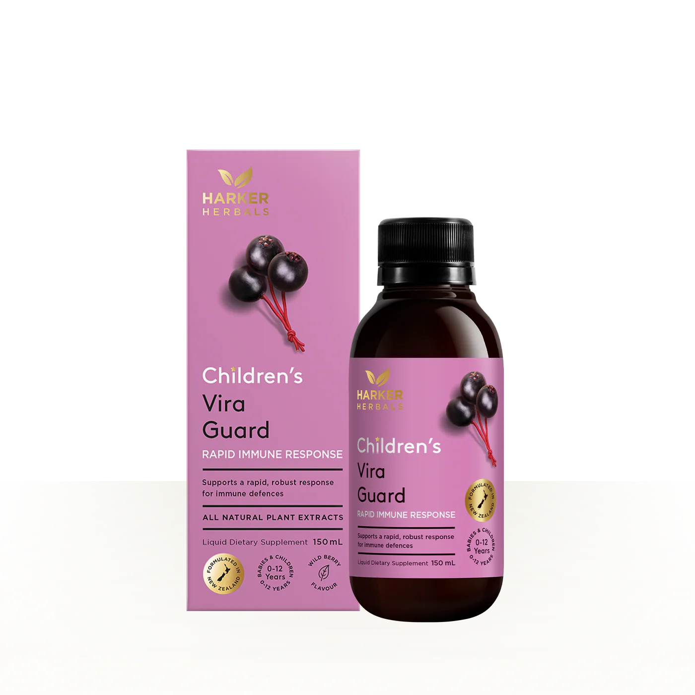 Children's Vira Guard supplement bottle and packaging on a white background