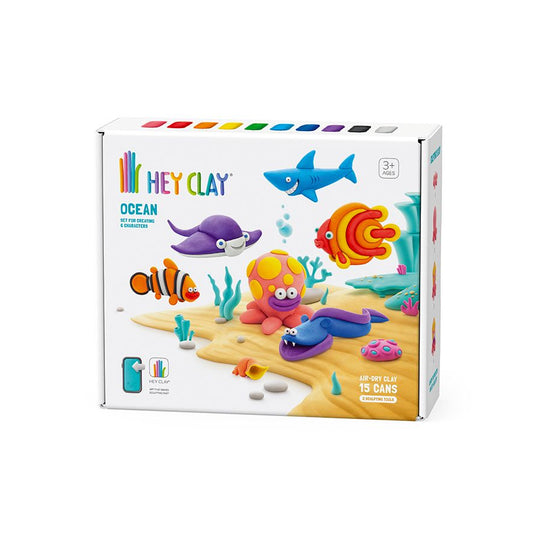 Box of Hey Clay Ocean play set with colorful sea-themed figures on a white background