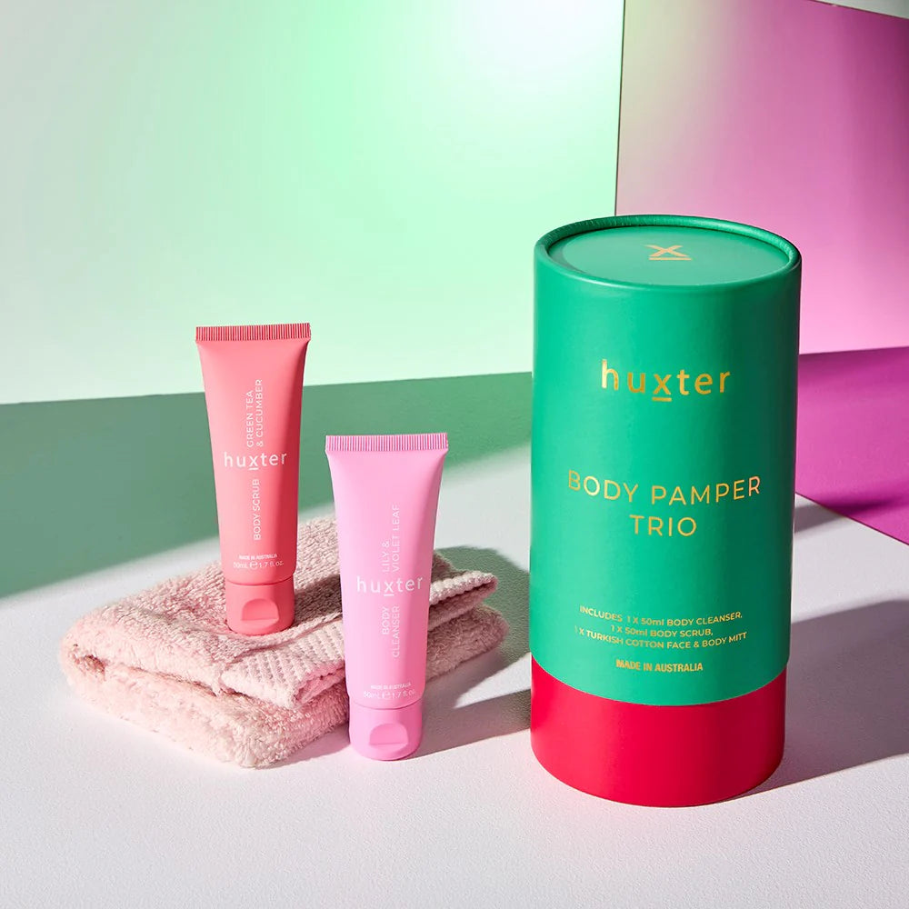 Huxter Body Pamper Trio - Emerald Green & Pink