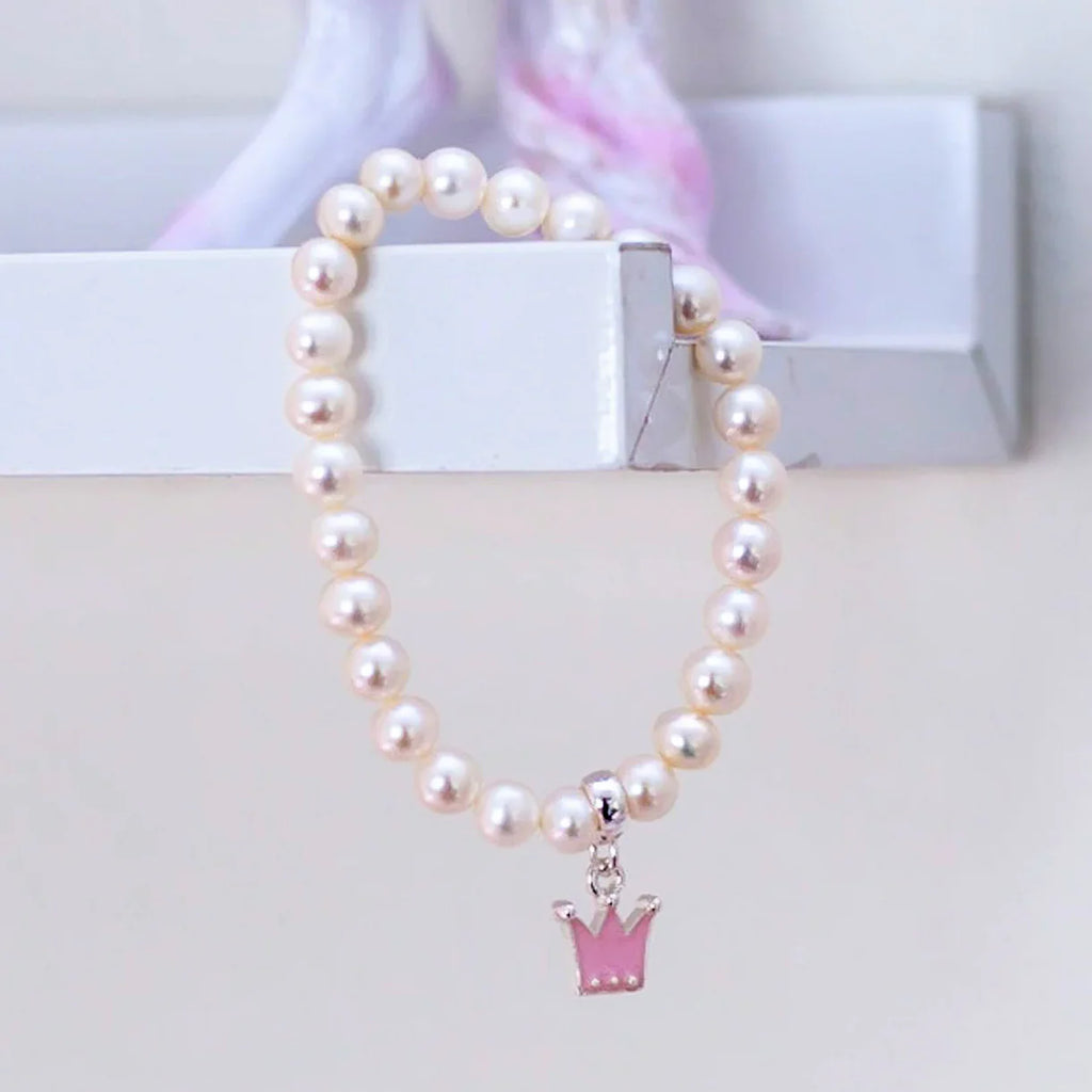 Lauren Hinkley Freshwater Pearl Elastic Crown Charm Bracelet