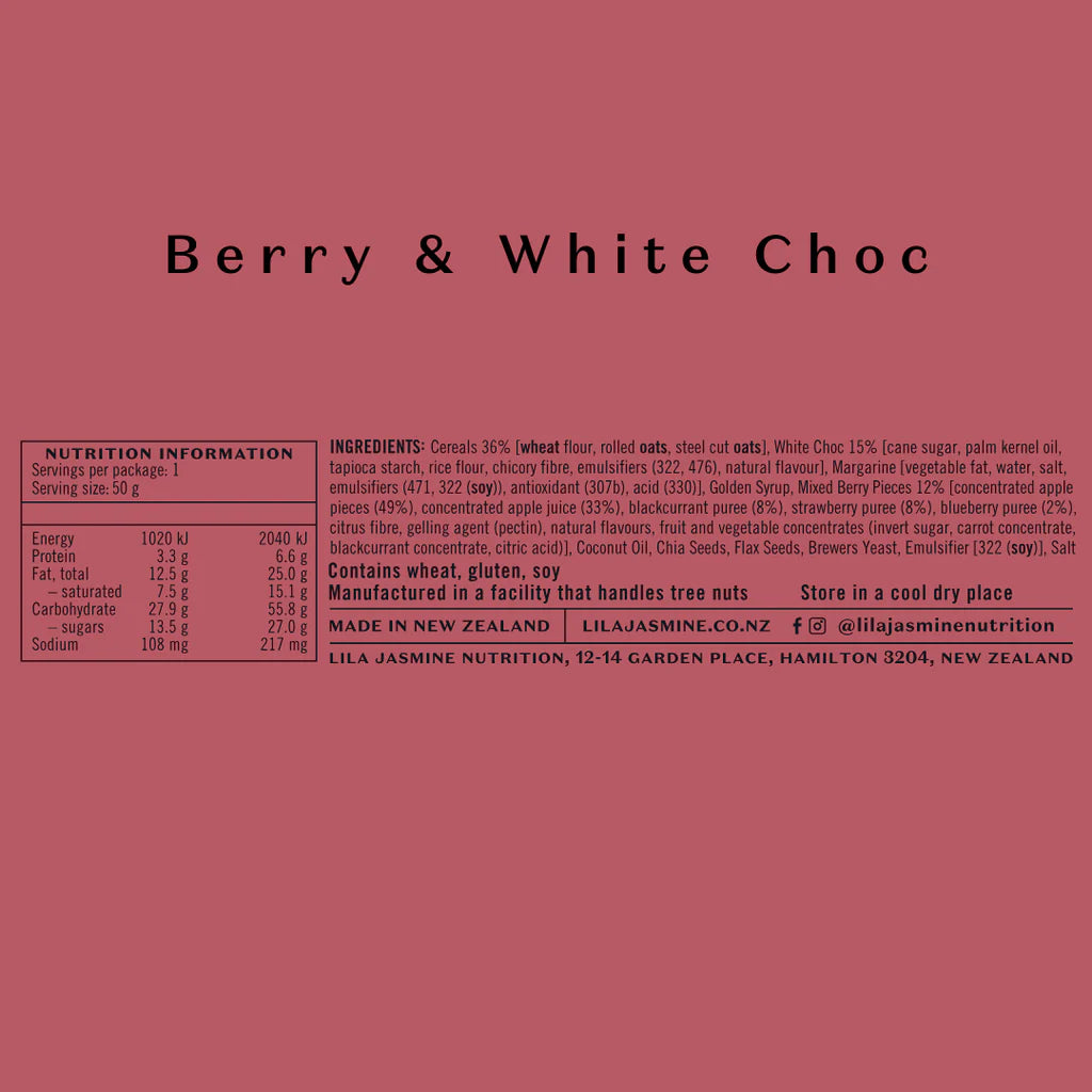 Lila Jasmine Lactation Bars - Berry & White Choc